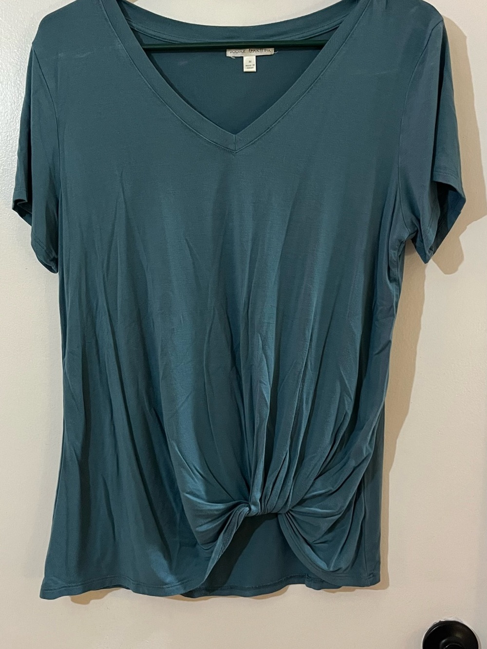 nine britton Teal V-Neck Short Sleeve Knot Front Tee